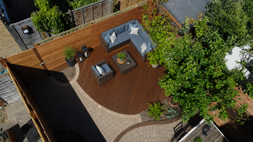 Decking with exterior sofa in London